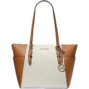 Michael Kors Charlotte Large Saffiano Leather Top Zip Tote Bag (Vanilla)